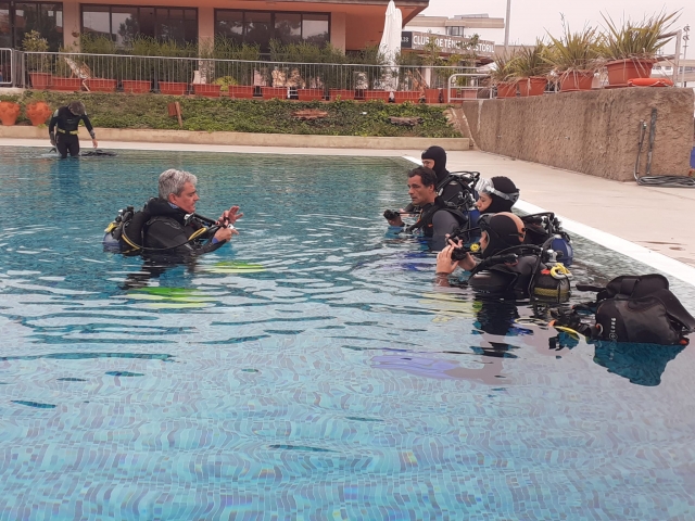 Bautismo de buceo en piscina