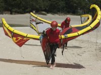 Kitesurfing practices in the sand at Pontevedra